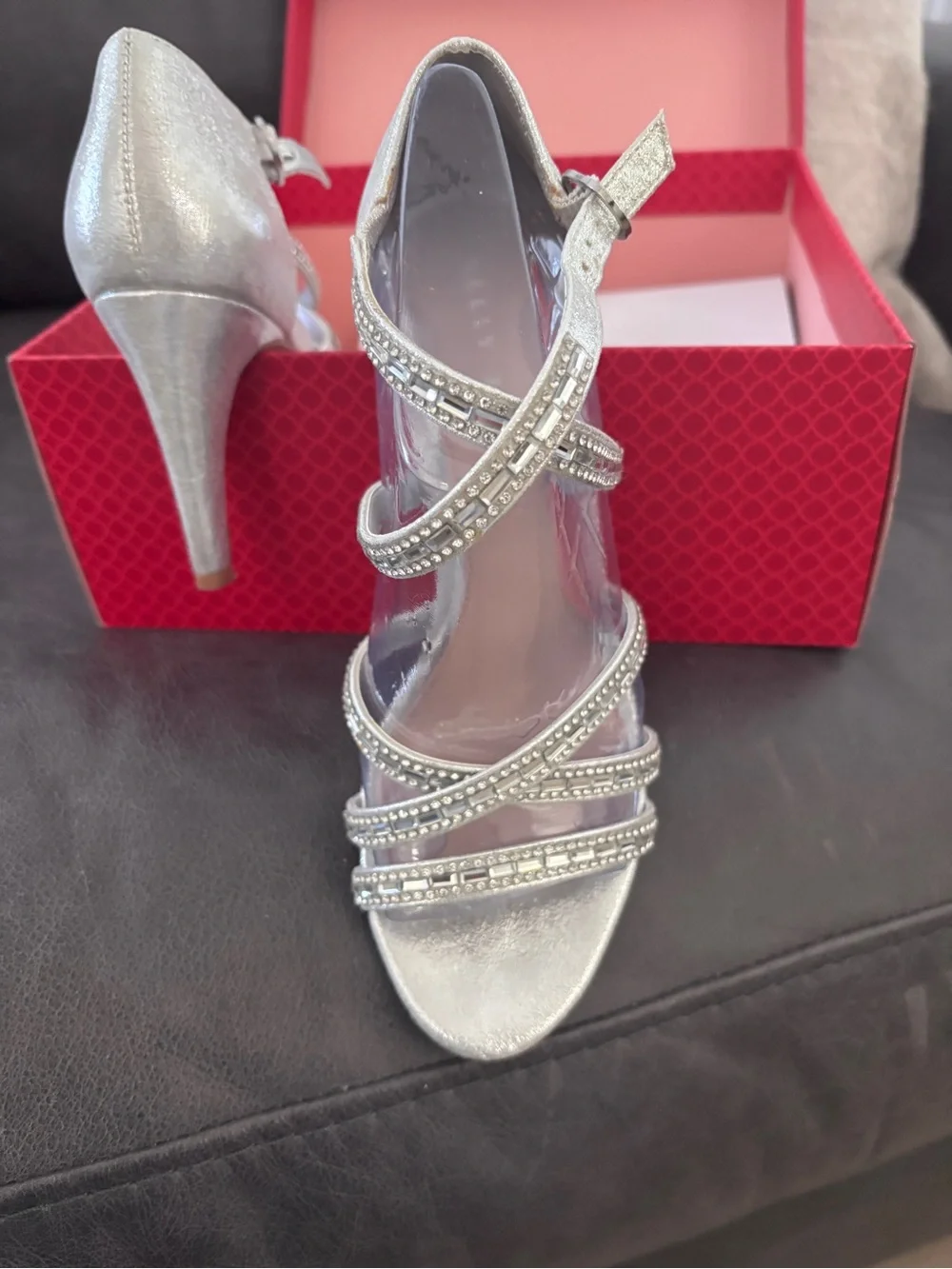Kelly & Katie Silver Crystal-Strap Heels